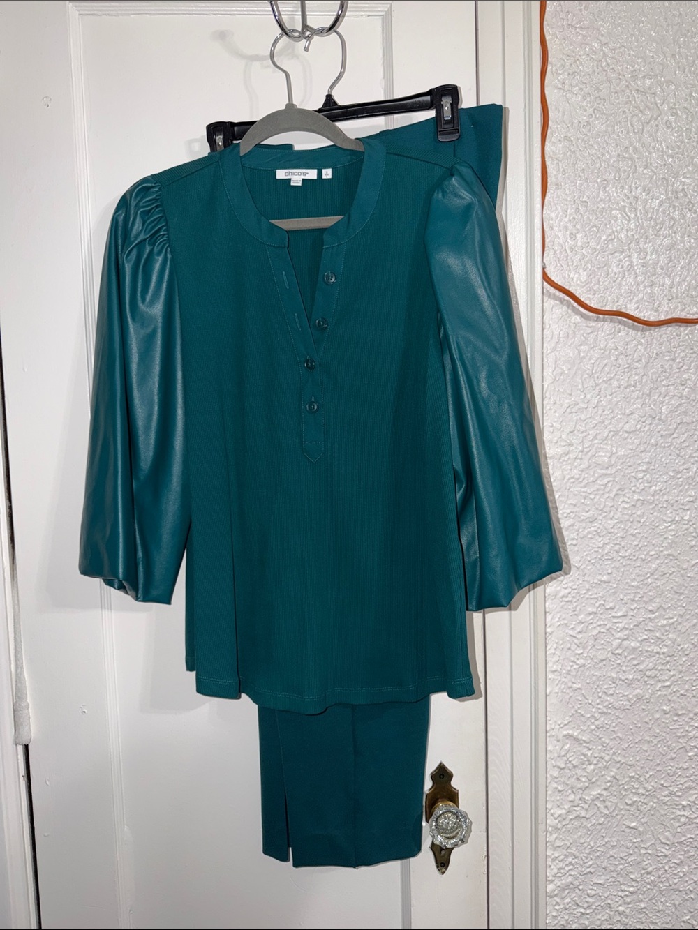 Chico's Teal Peplum SET Sleeve Top AND PANTS